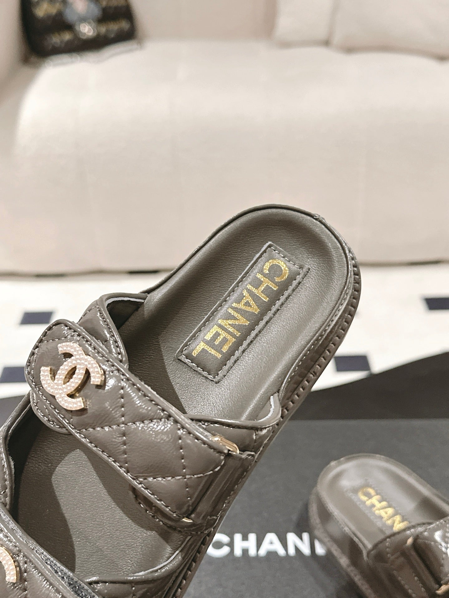 CHANEL 25 Dad Sandal Mule Jet Black Patent Leather 237581