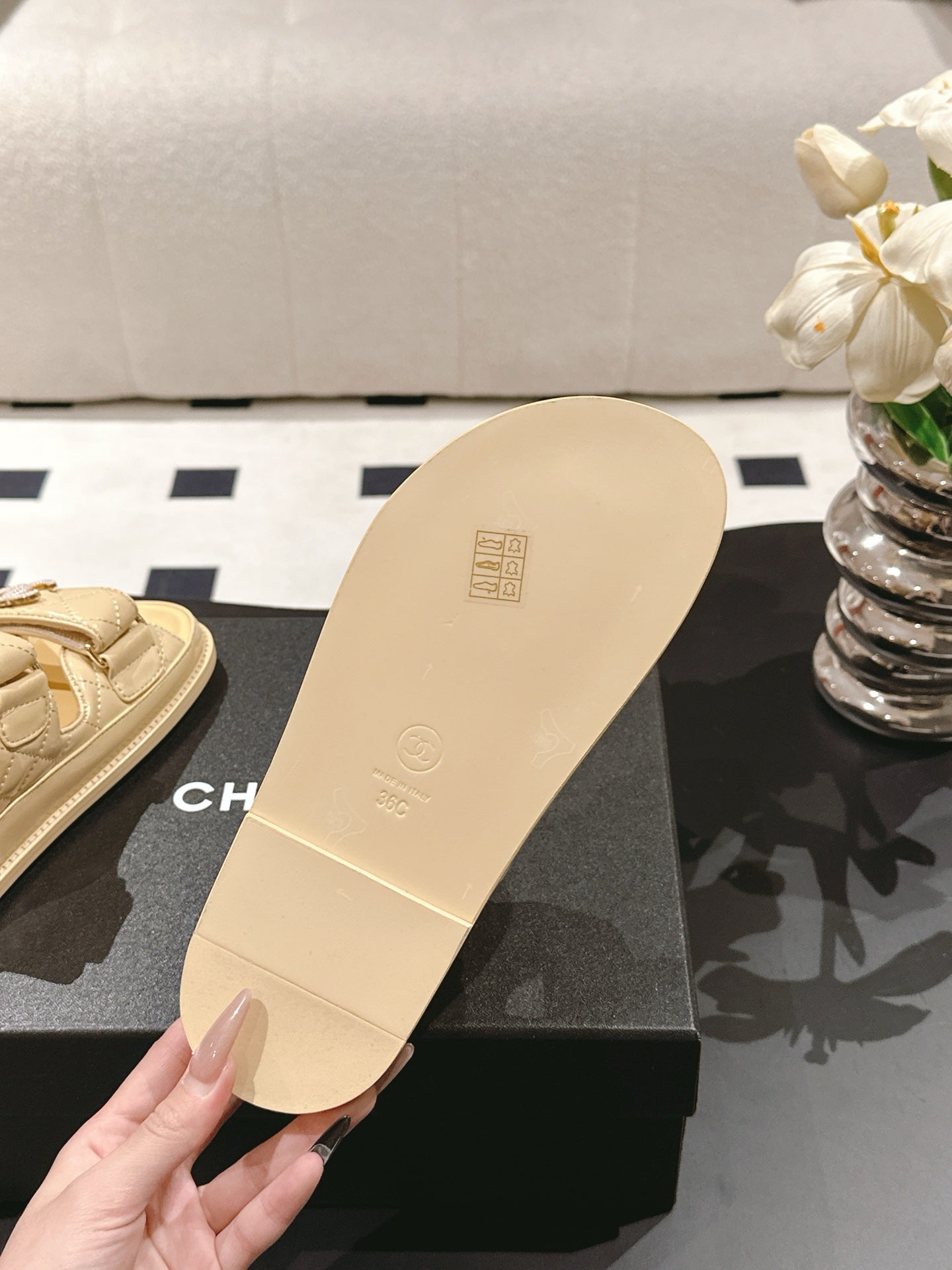 CHANEL 25 Dad Sandal Mule Yellow Pastel Patent Leather 237582
