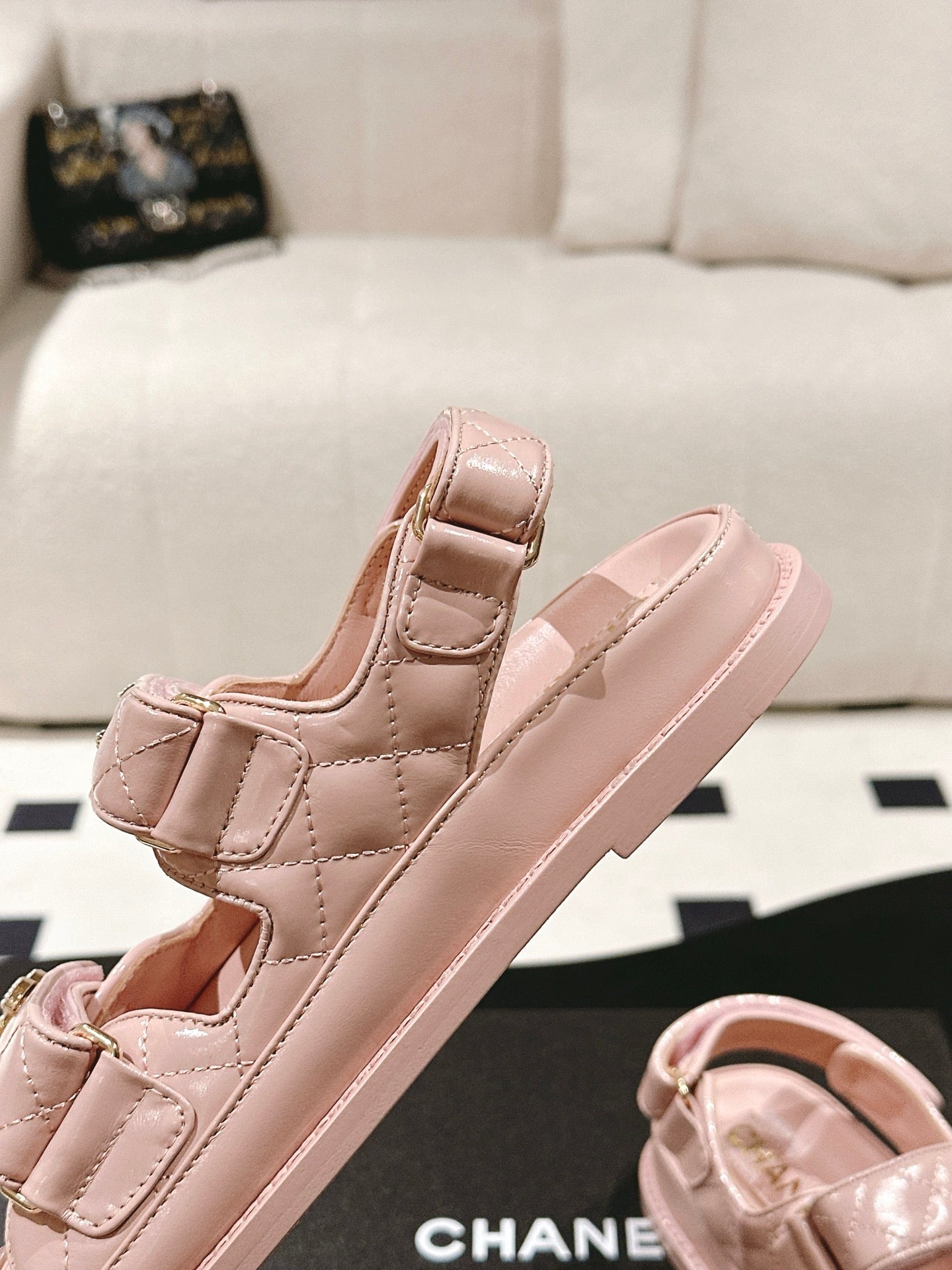 CHANEL 25 Dad Deals Sandals Pink Pastel Patent Leather 237586
