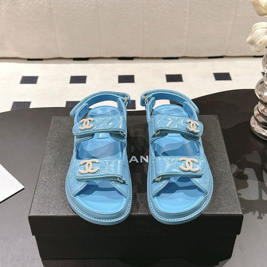 CHANEL 25 Dad Deals Sandals Sky Blue Patent Leather 237588