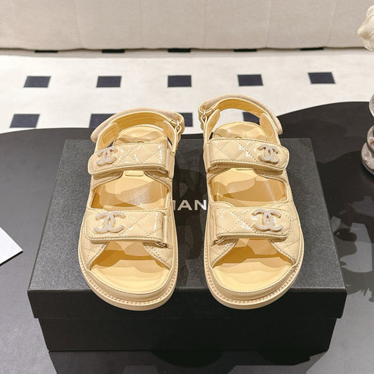CHANEL 25 Dad Deals Sandals Yellow Pastel Patent Leather 237589