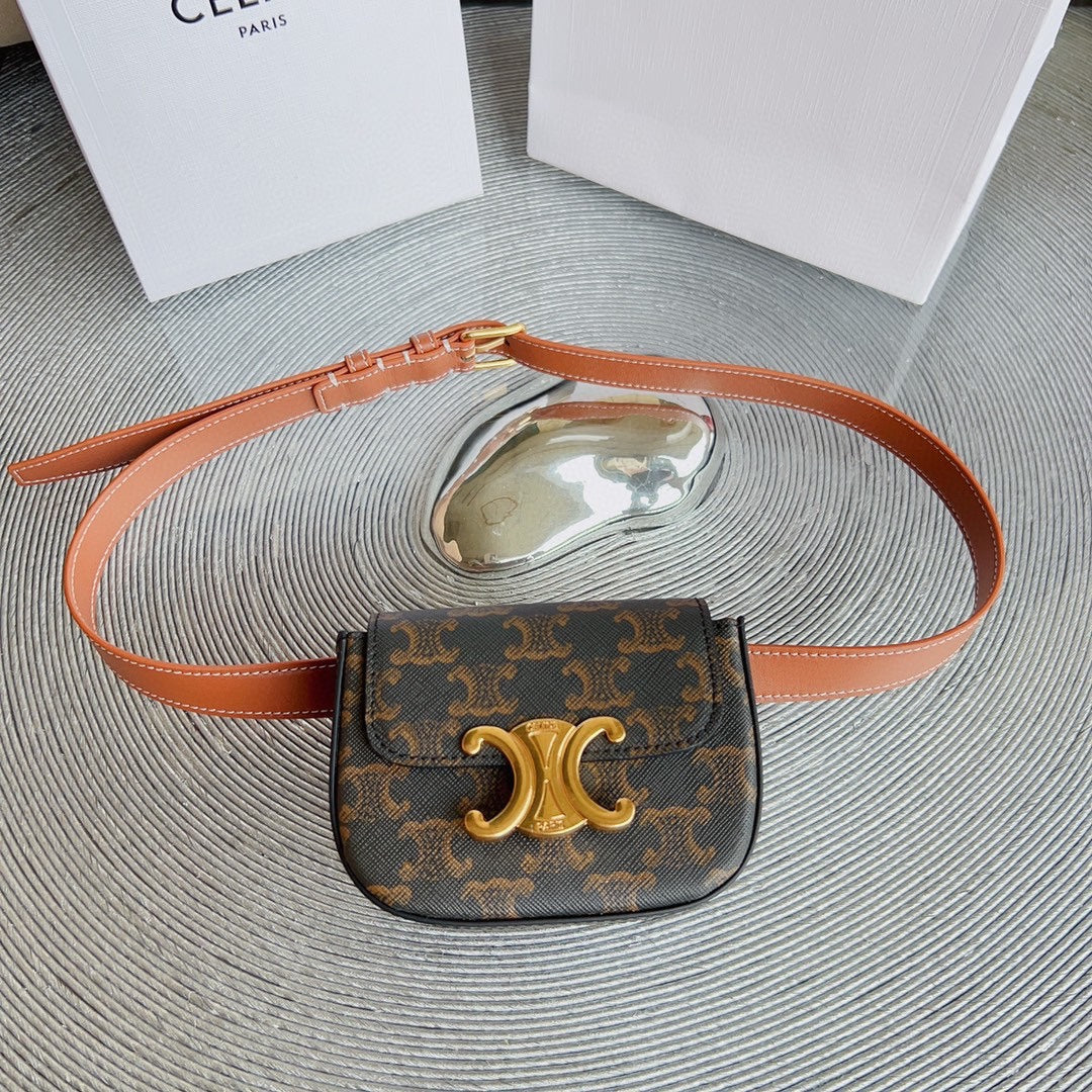 Celine triomphe canvas mini bag tan calfskin belt