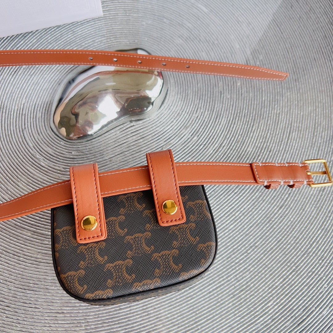Celine triomphe canvas mini bag tan calfskin belt