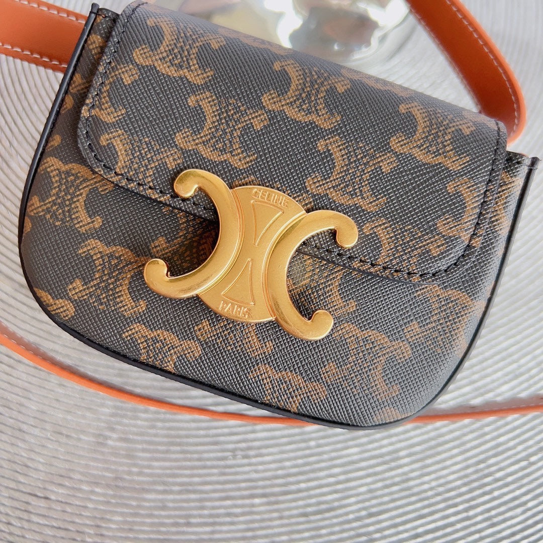 Celine triomphe canvas mini bag tan calfskin belt