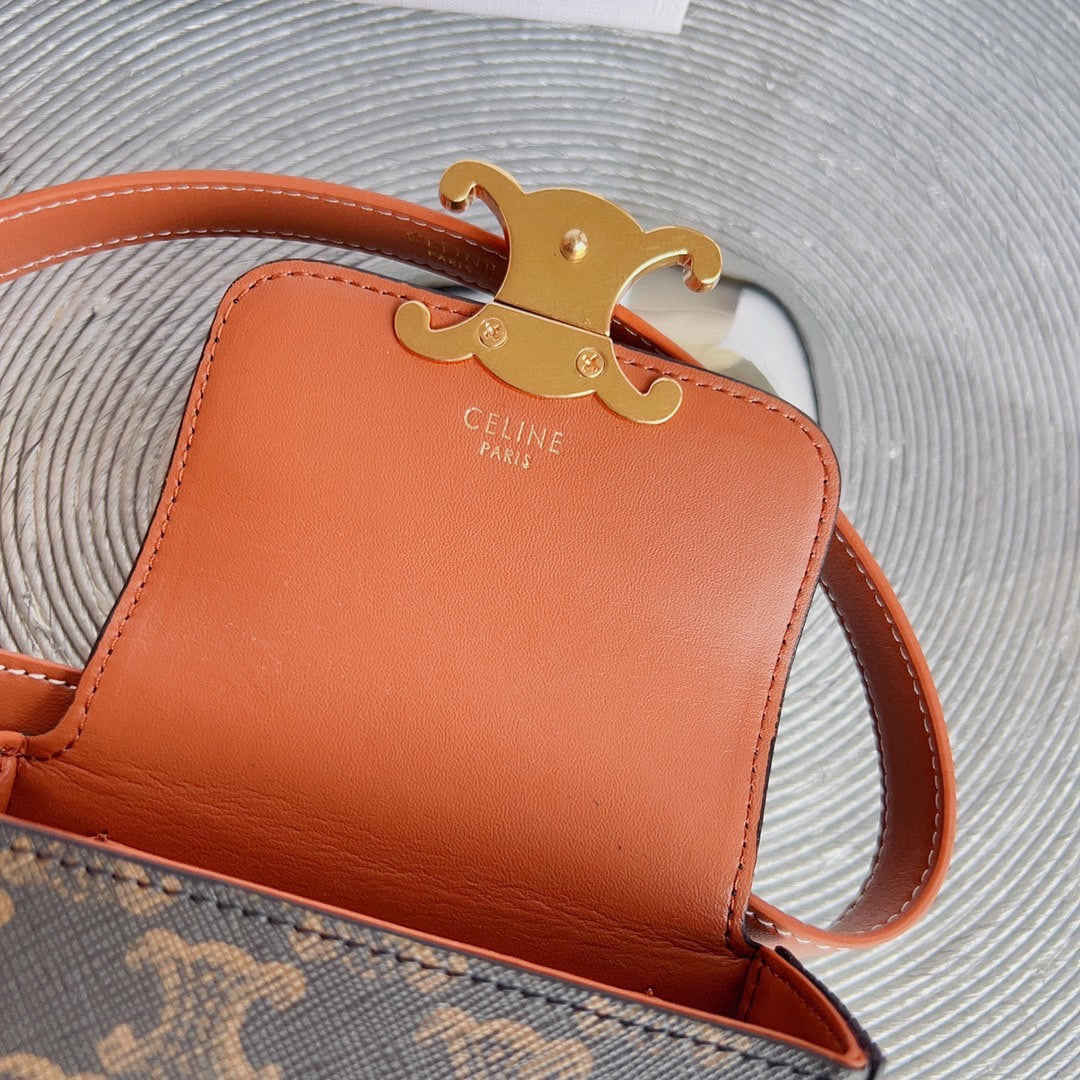 Celine triomphe canvas mini bag tan calfskin belt