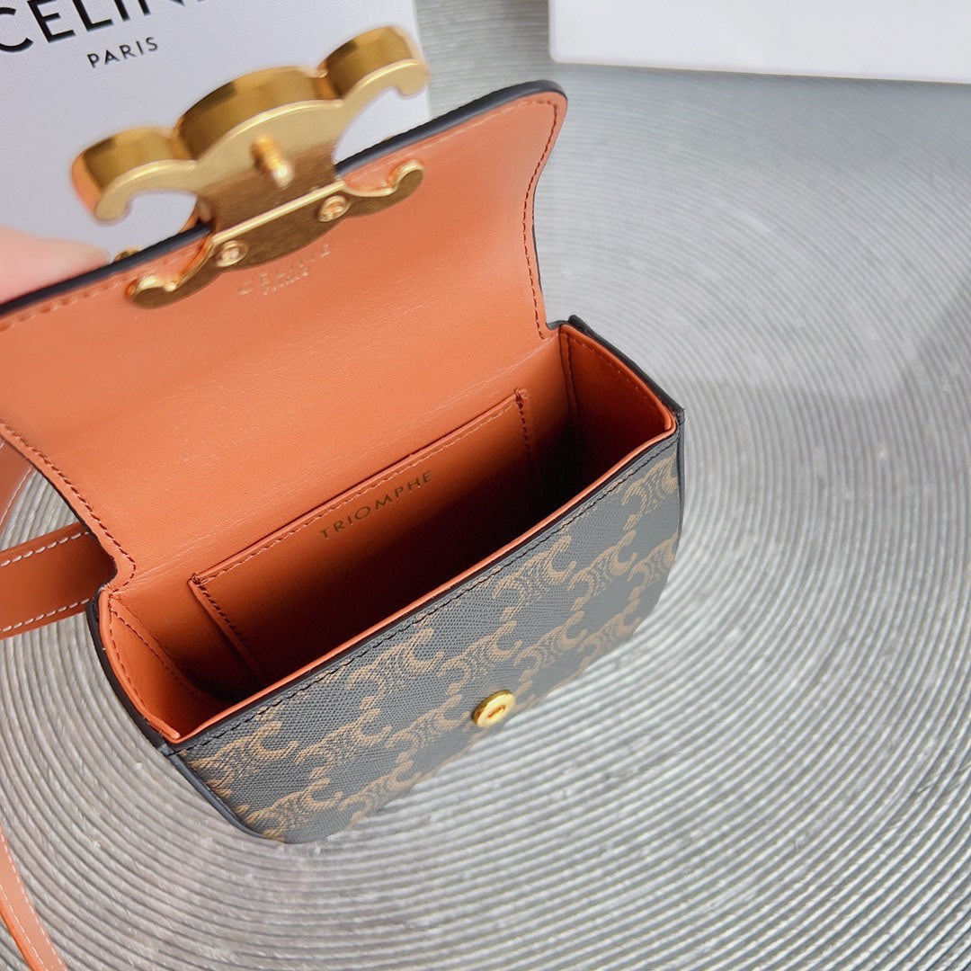 Celine triomphe canvas mini bag tan calfskin belt