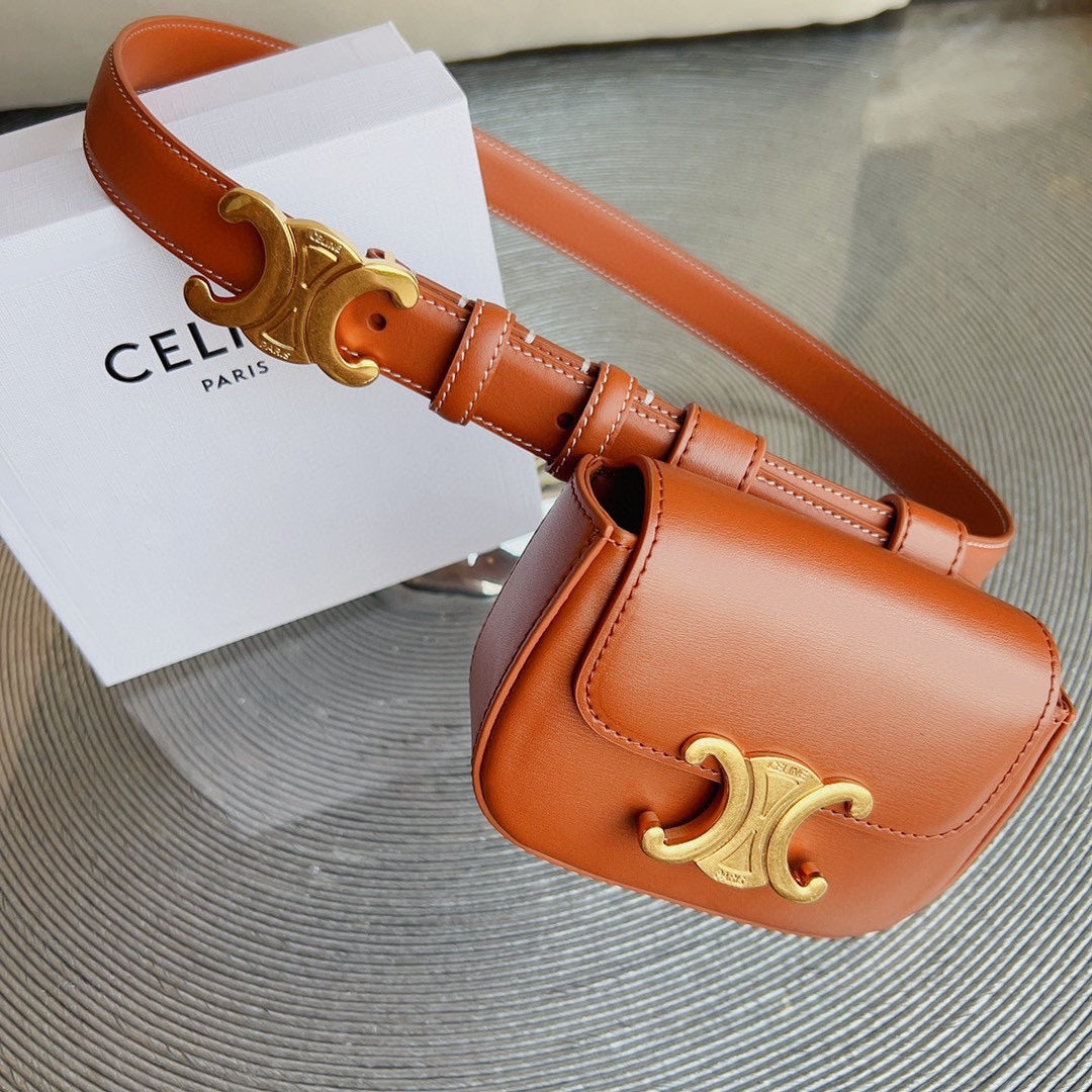 Celine tan calfskin belt bag triomphe gold buckle
