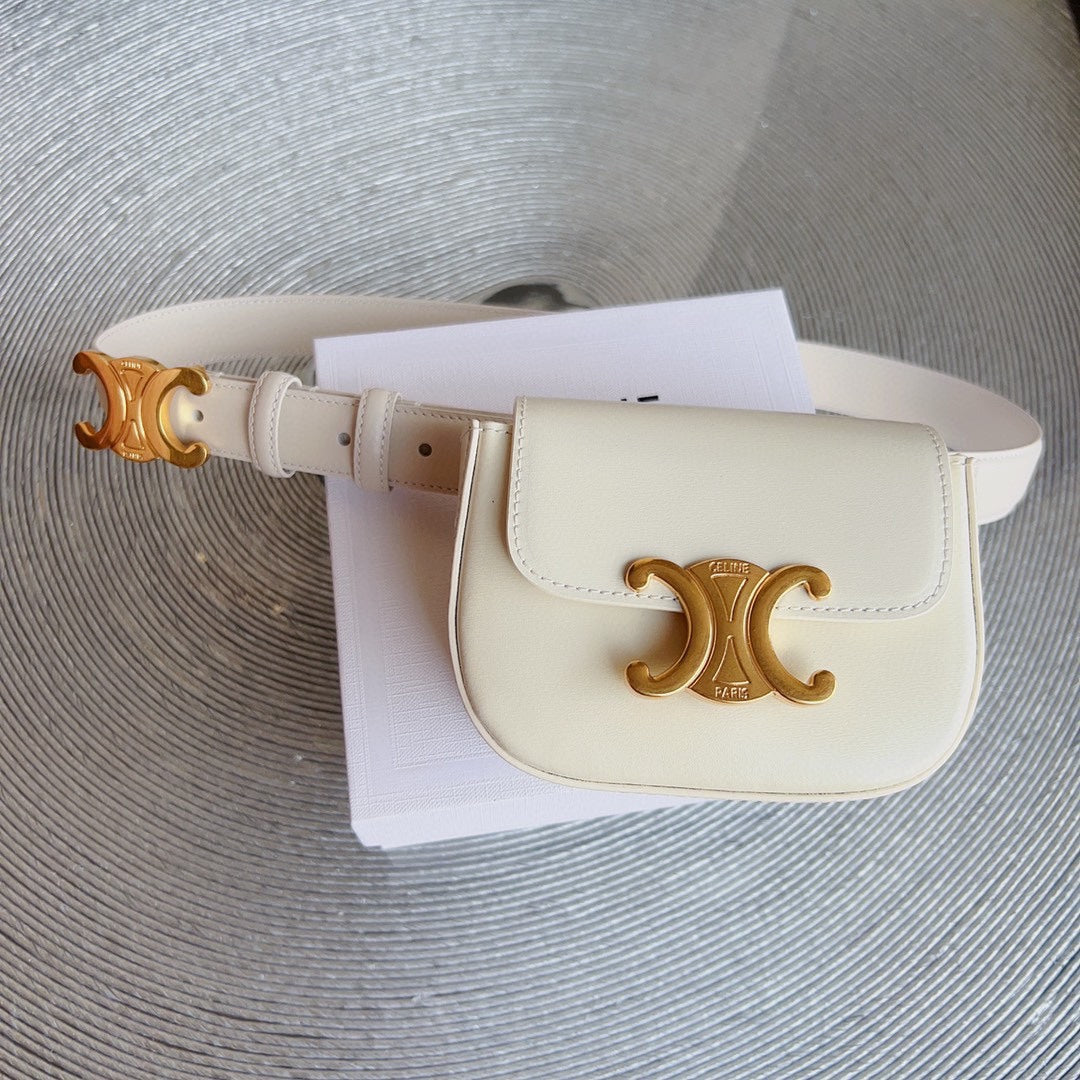 Celine cream calfskin belt bag triomphe gold buckle