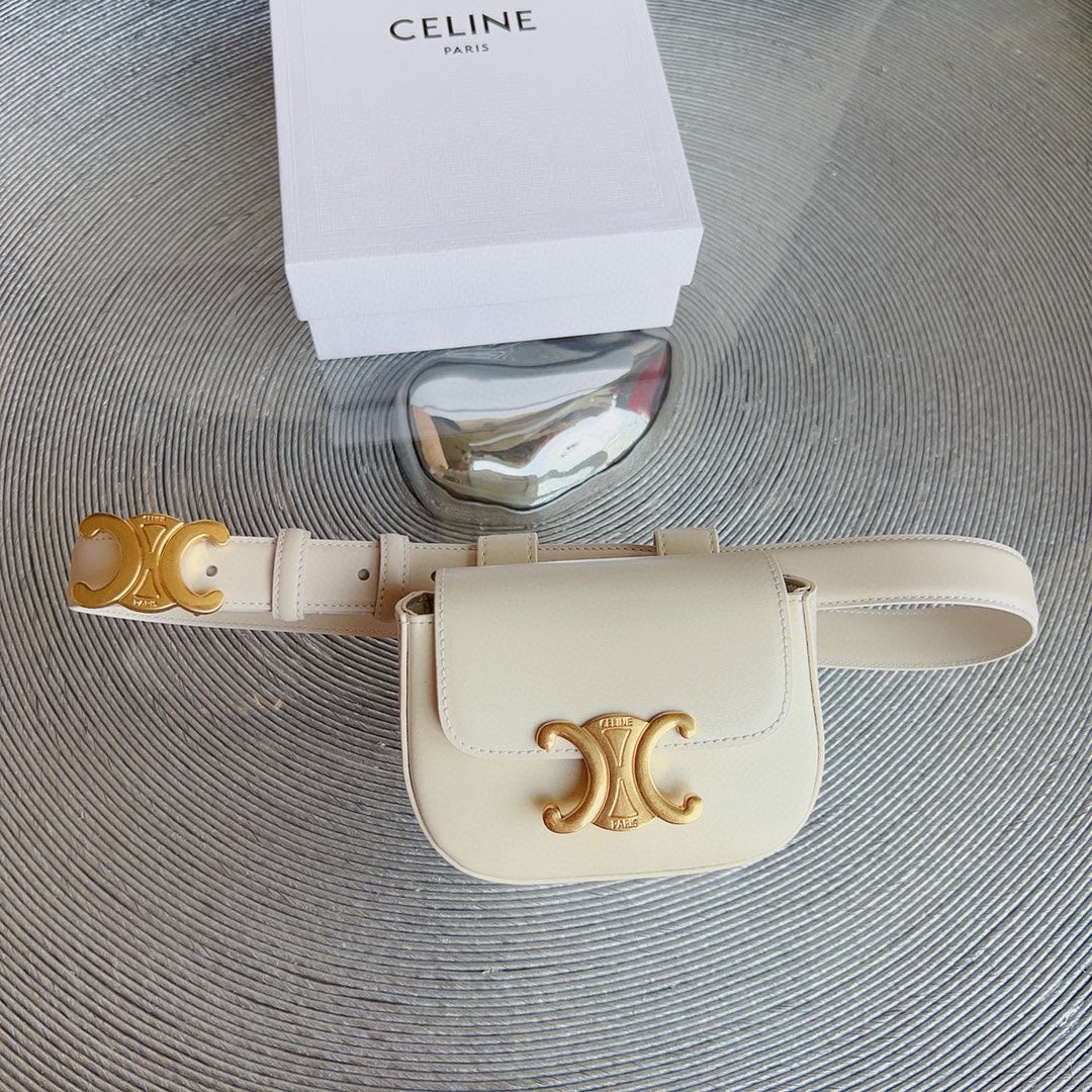 Celine cream calfskin belt bag triomphe gold buckle