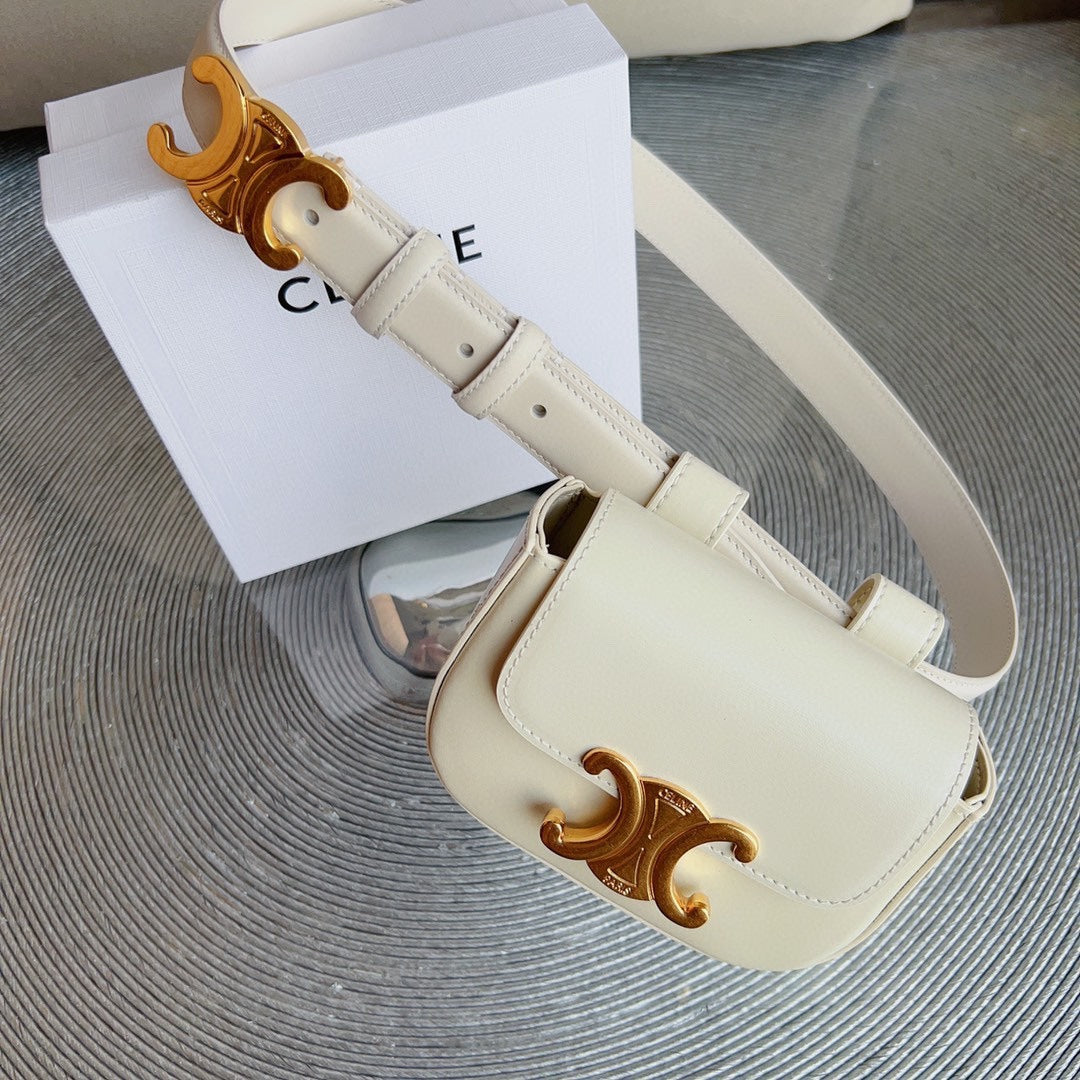 Celine cream calfskin belt bag triomphe gold buckle