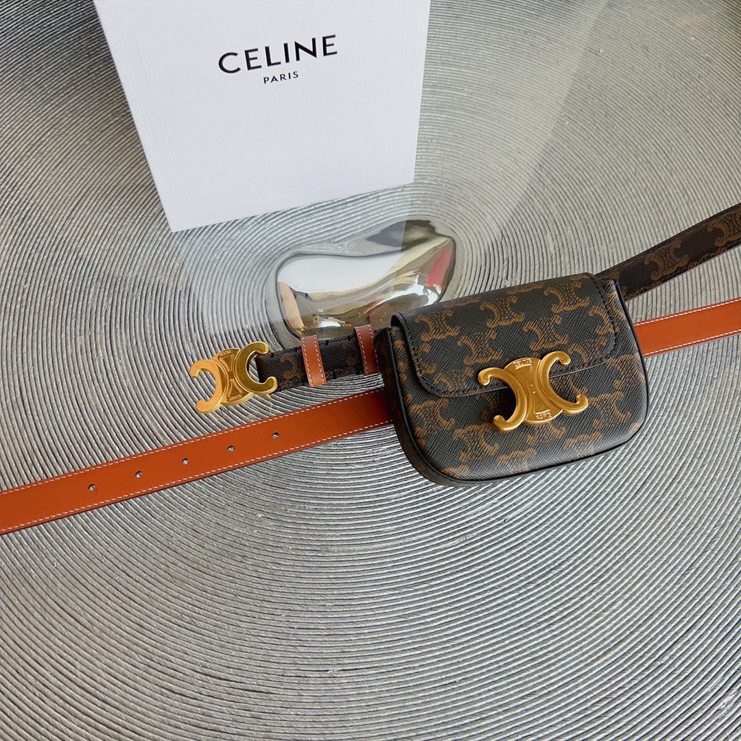 Celine triomphe canvas belt bag triomphe gold buckle