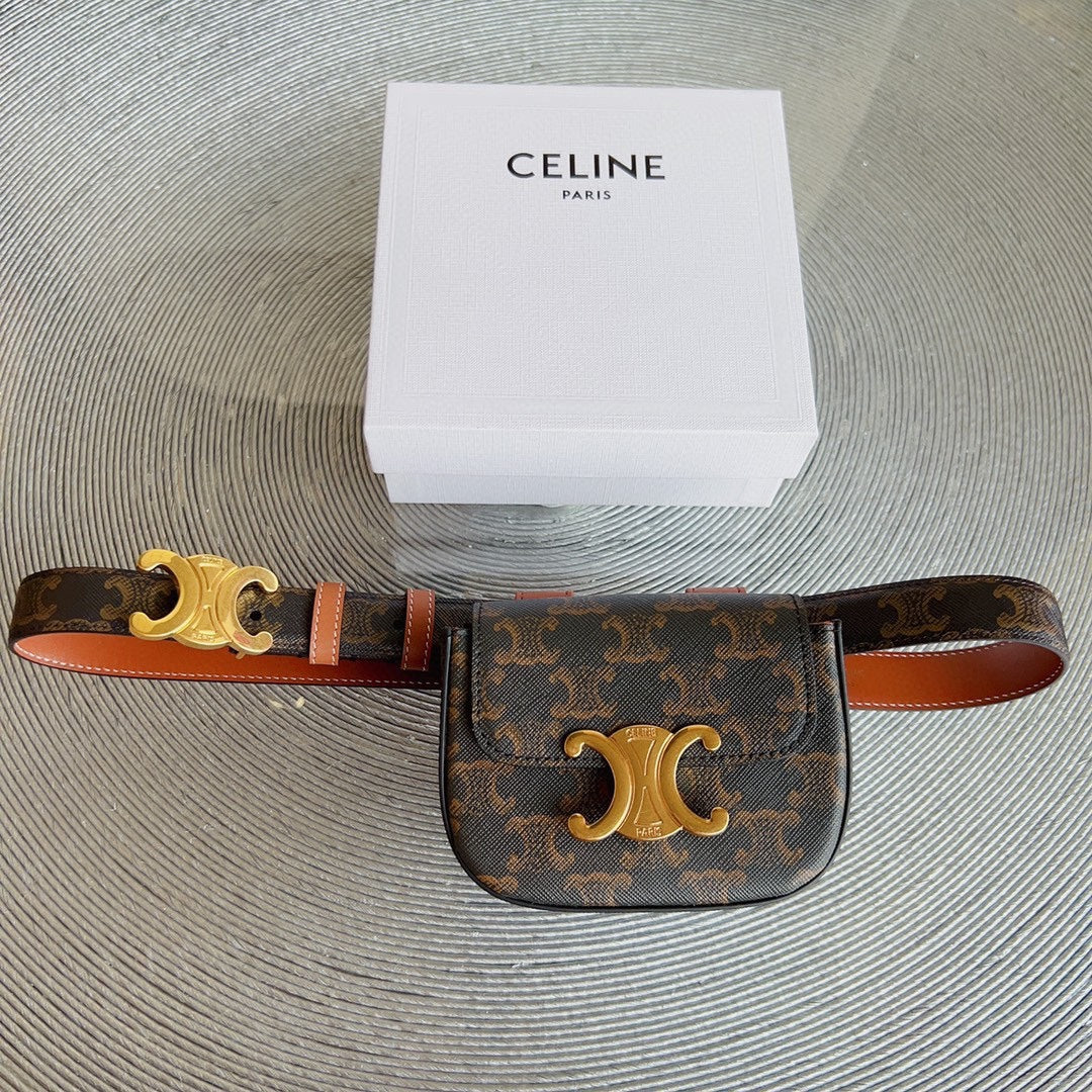 Celine triomphe canvas belt bag triomphe gold buckle
