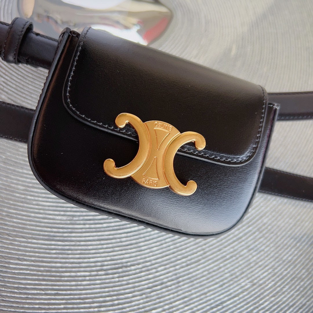 Celine celin black calfskin belt bag triomphe gold buckle