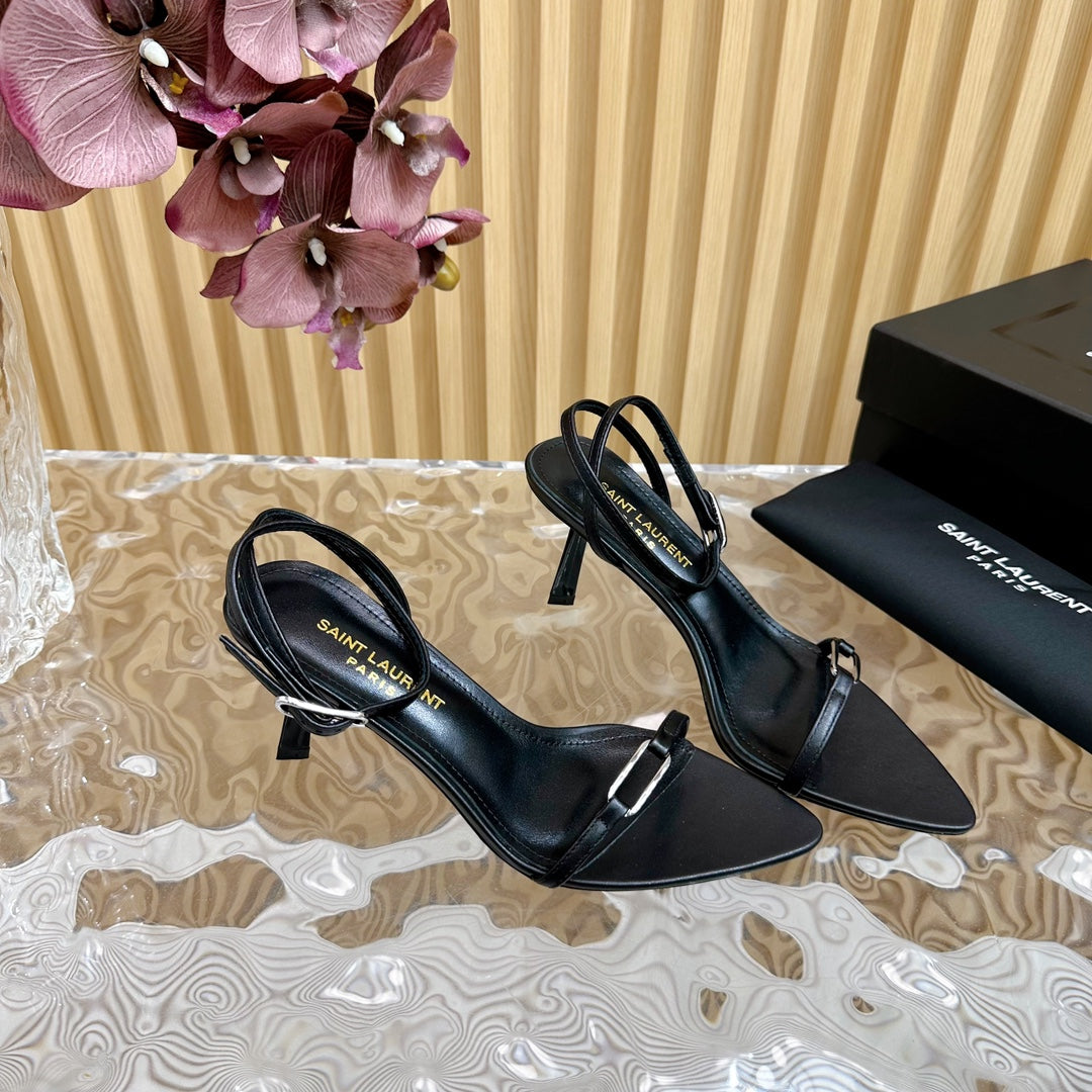 Saint Laurent KITTY SANDALS 70 IN BLACK LEATHER