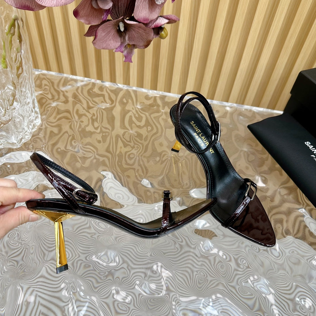 Saint Laurent KITTY SANDALS 70 IN BLACK MAROON SHINY LEATHER