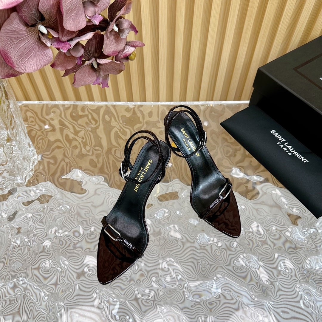 Saint Laurent KITTY SANDALS 70 IN BLACK MAROON SHINY LEATHER