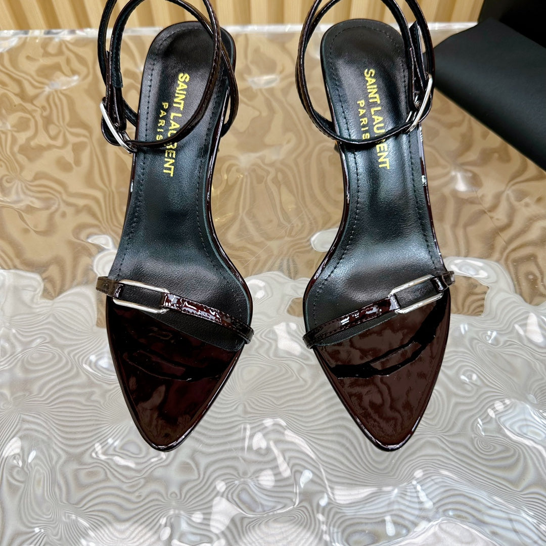 Saint Laurent KITTY SANDALS 70 IN BLACK MAROON SHINY LEATHER