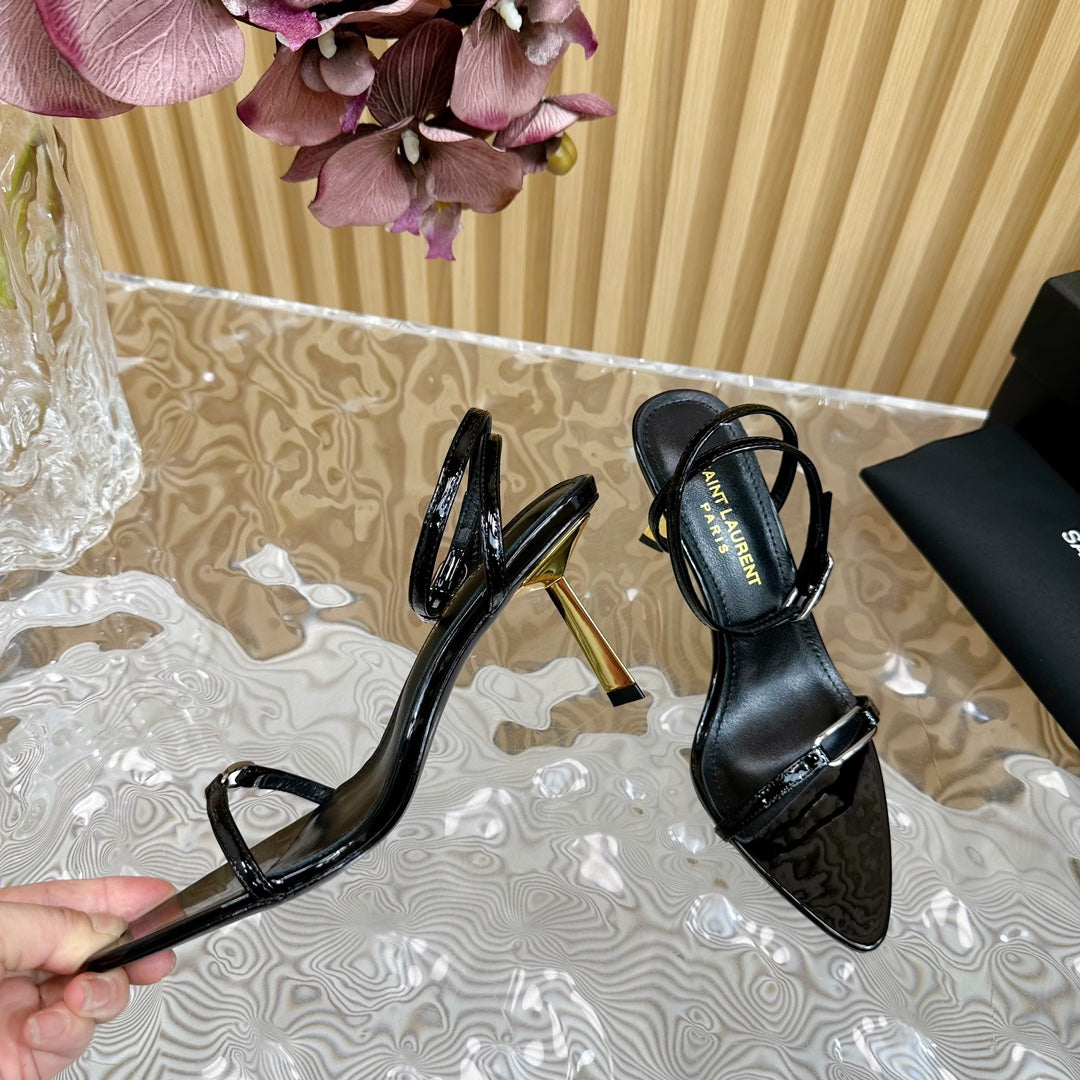 Saint Laurent KITTY SANDALS 70 IN BLACK SHINY LEATHER
