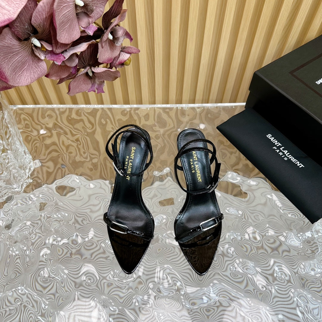 Saint Laurent KITTY SANDALS 70 IN BLACK SHINY LEATHER