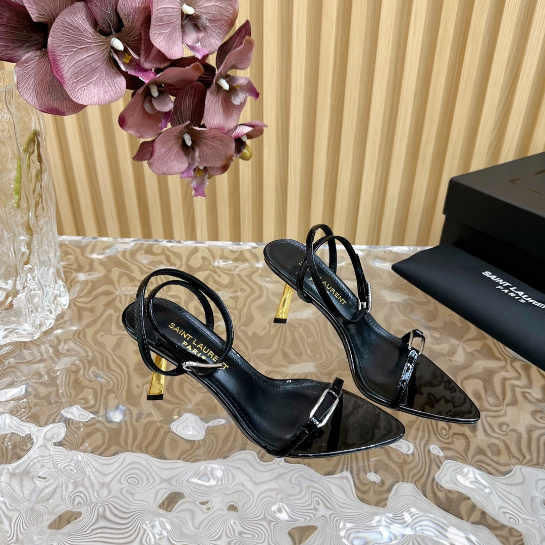 Saint Laurent KITTY SANDALS 70 IN BLACK SHINY LEATHER