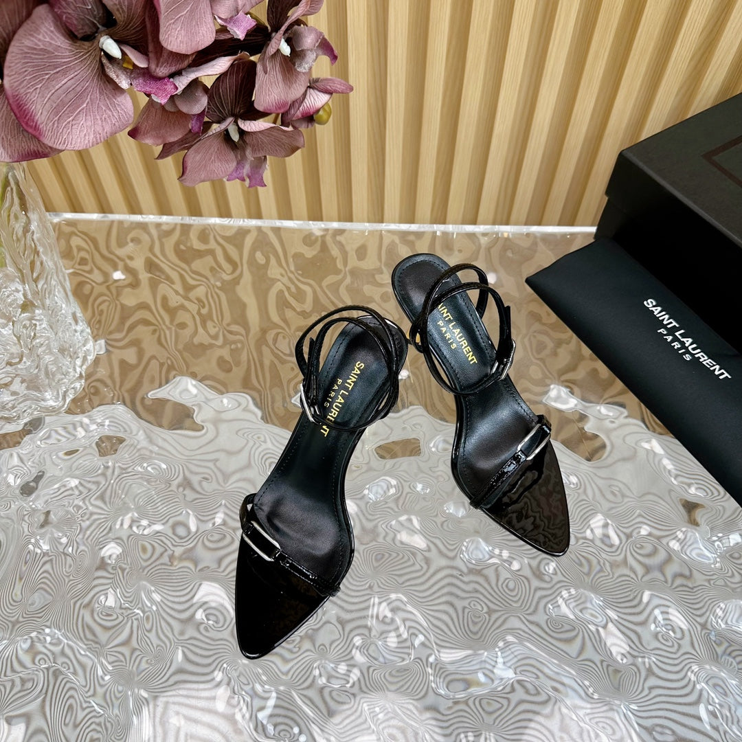 Saint Laurent KITTY SANDALS 70 IN BLACK SHINY LEATHER
