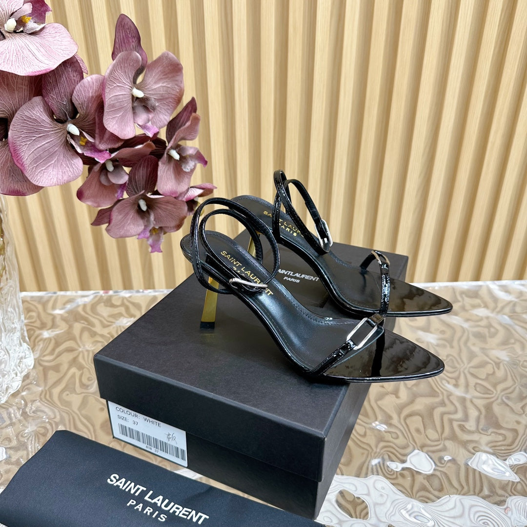 Saint Laurent KITTY SANDALS 70 IN BLACK SHINY LEATHER