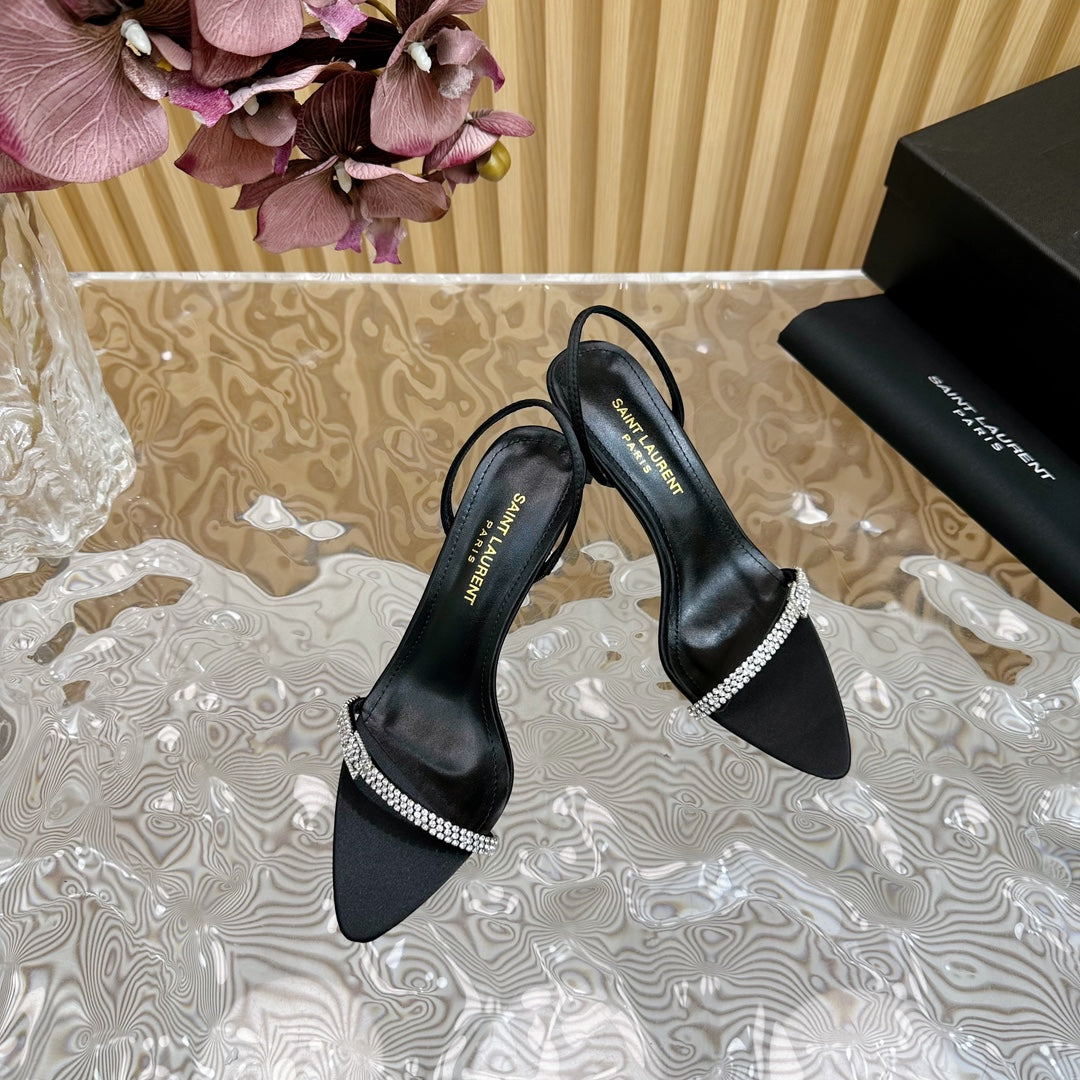 Saint Laurent RENDEZ-VOUS SANDALS 70 IN SATIN CREPE BLACK LEATHER