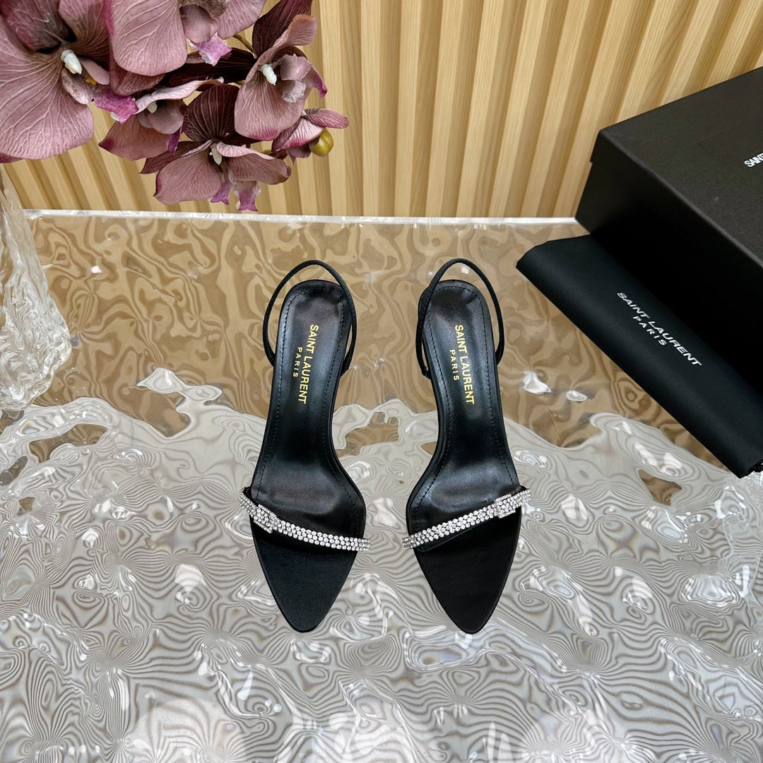Saint Laurent RENDEZ-VOUS SANDALS 70 IN SATIN CREPE BLACK LEATHER