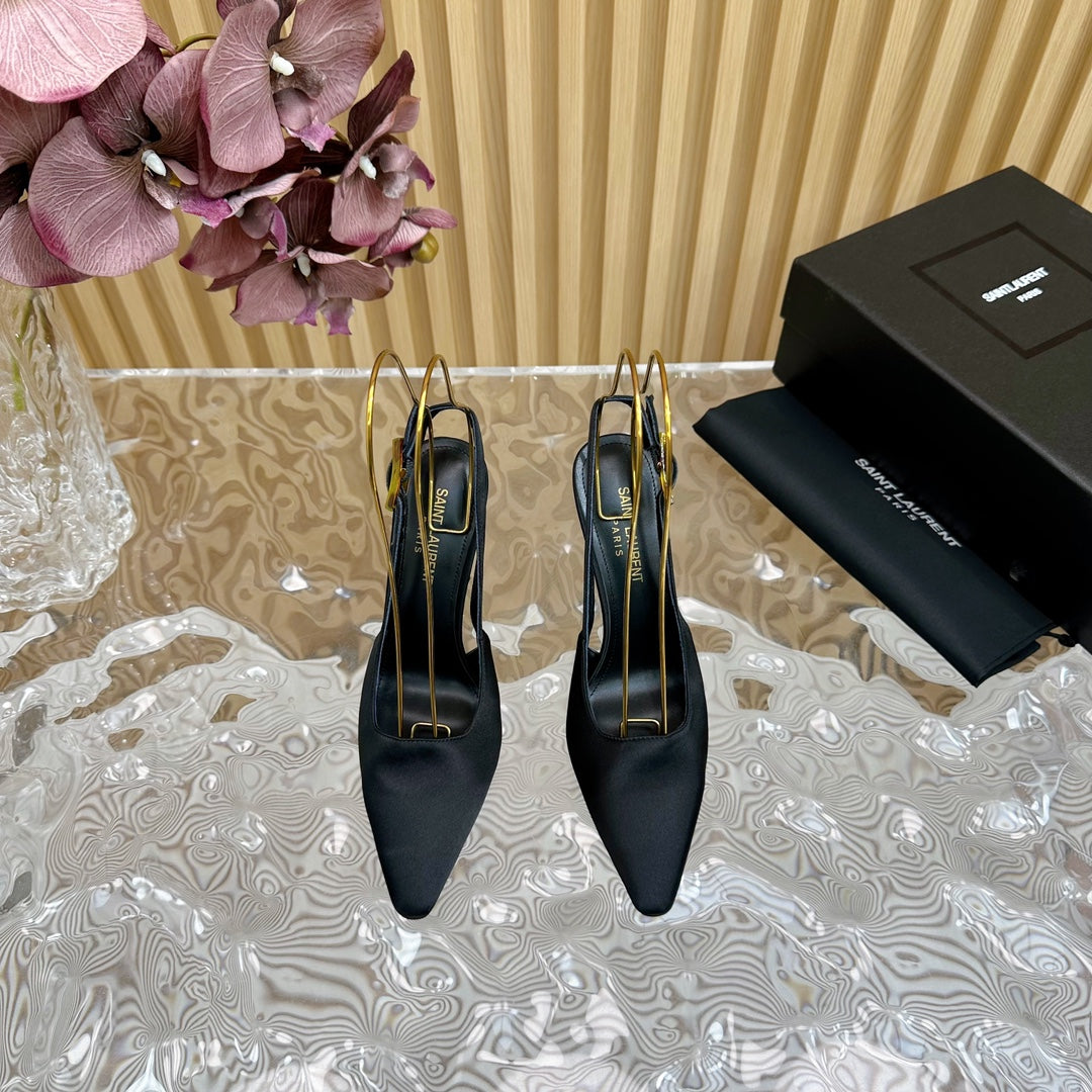 Saint Laurent SL DUNE SLINGBACK PUMPS BLACK SATIN