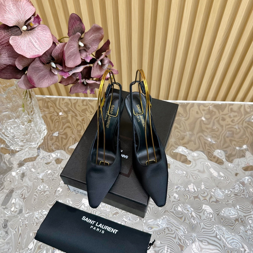 Saint Laurent SL DUNE SLINGBACK PUMPS BLACK SATIN