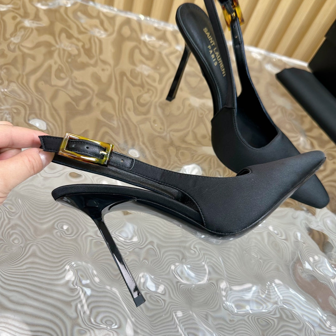 Saint Laurent SL DUNE SLINGBACK PUMPS BLACK SATIN