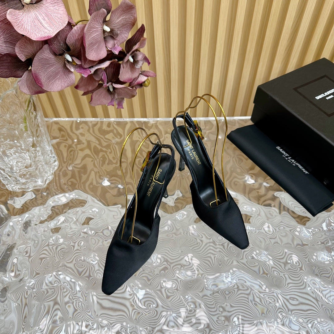 Saint Laurent SL DUNE SLINGBACK PUMPS BLACK SATIN