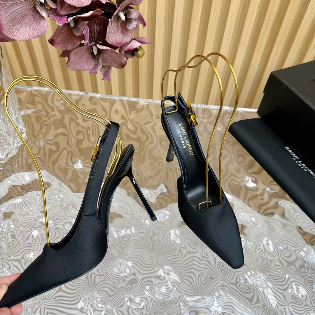 Saint Laurent SL DUNE SLINGBACK PUMPS BLACK SATIN
