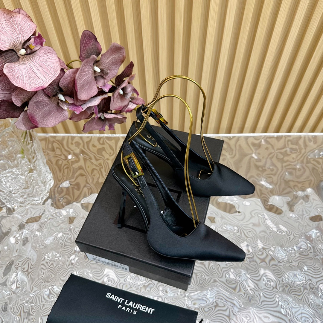 Saint Laurent SL DUNE SLINGBACK PUMPS BLACK SATIN