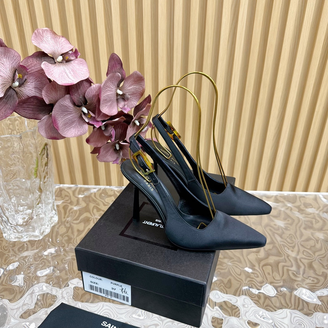 Saint Laurent SL DUNE SLINGBACK PUMPS BLACK SATIN