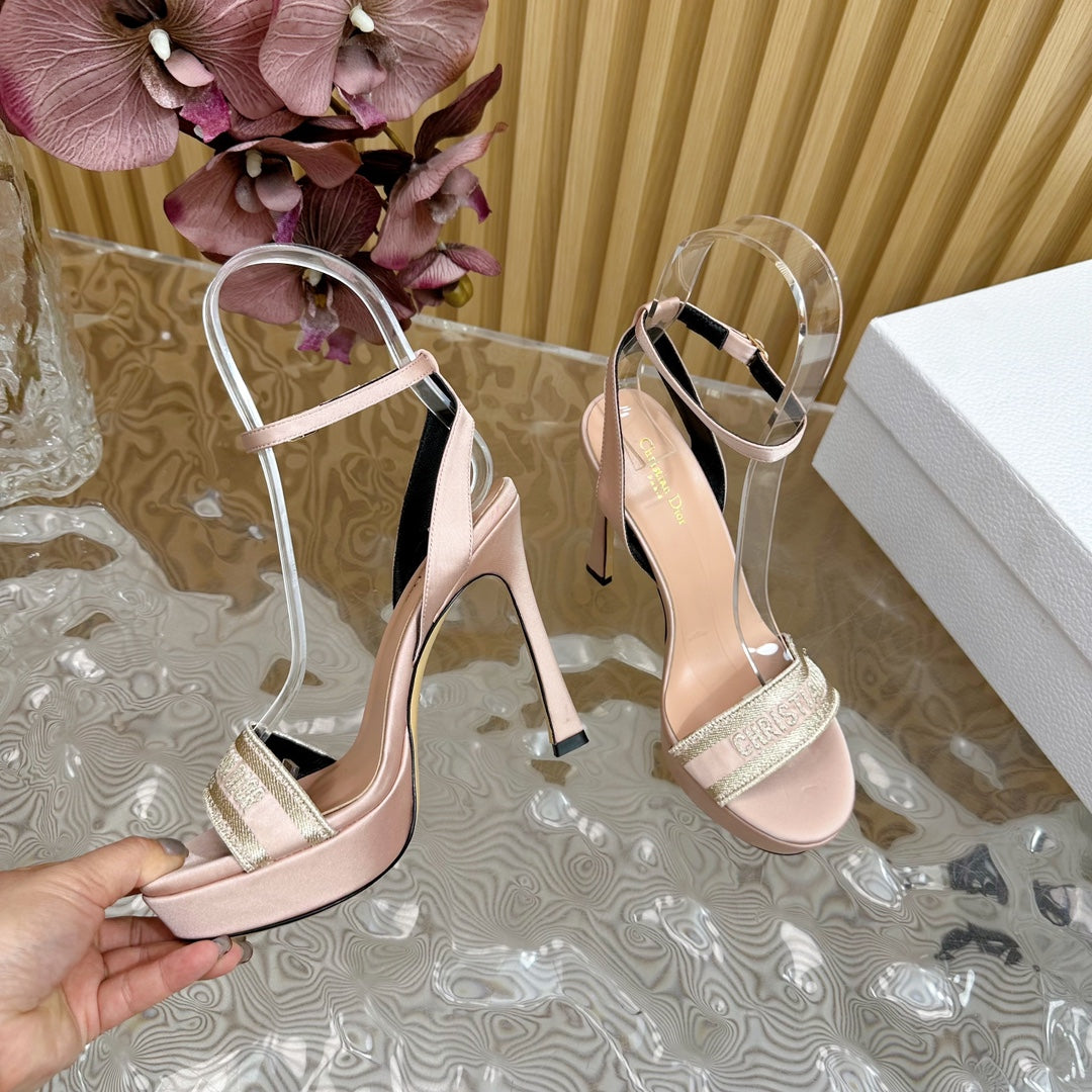 DIOR Dway Heeled Sandal 120mm Beige Silk And Lambskin