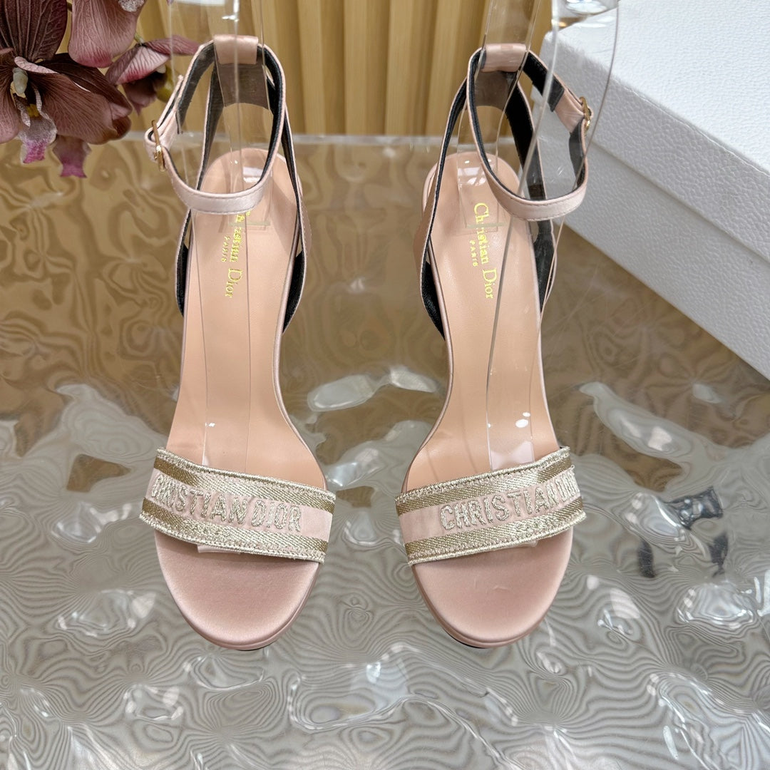 DIOR Dway Heeled Sandal 120mm Beige Silk And Lambskin