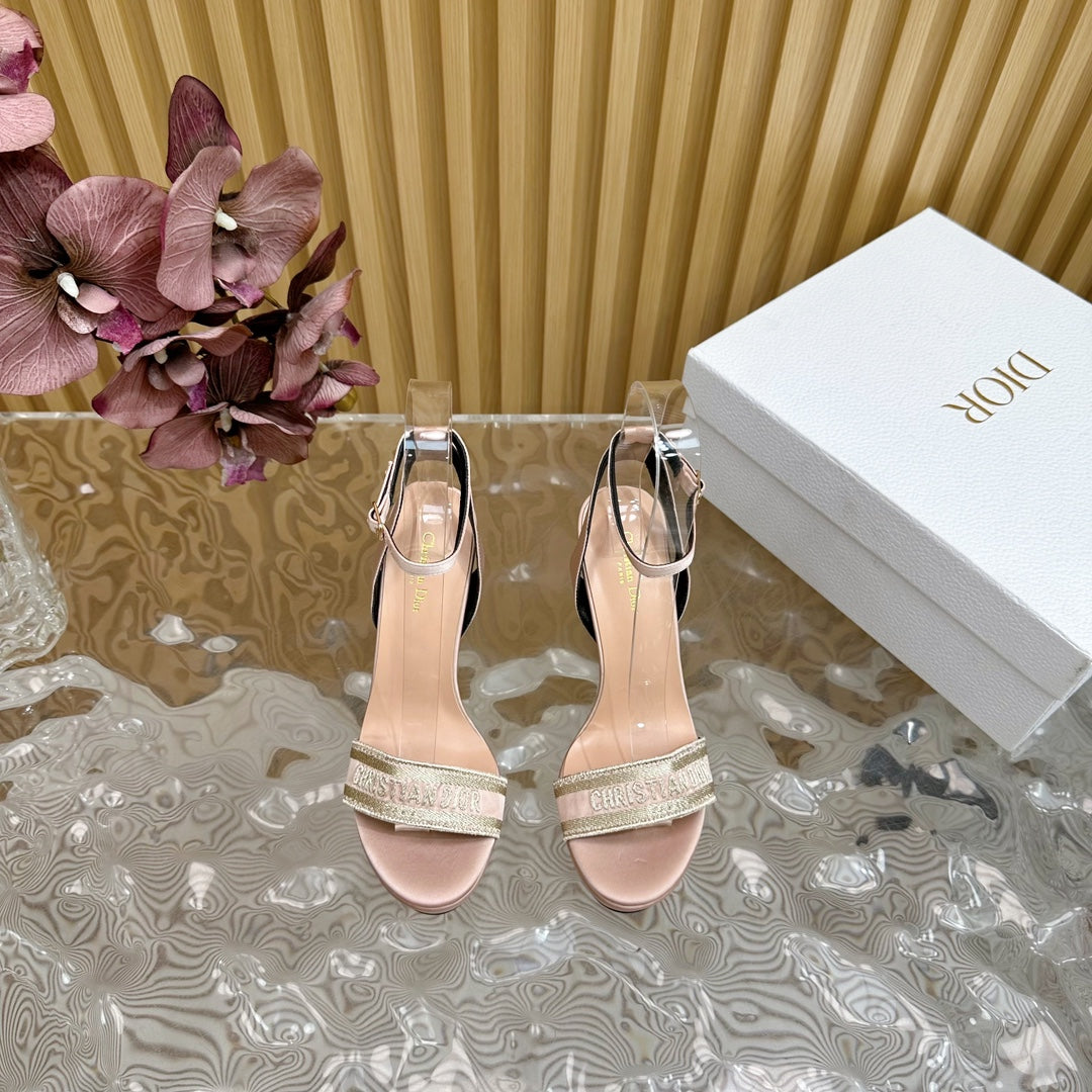 DIOR Dway Heeled Sandal 120mm Beige Silk And Lambskin