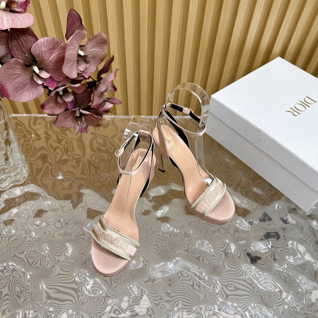 DIOR Dway Heeled Sandal 120mm Beige Silk And Lambskin