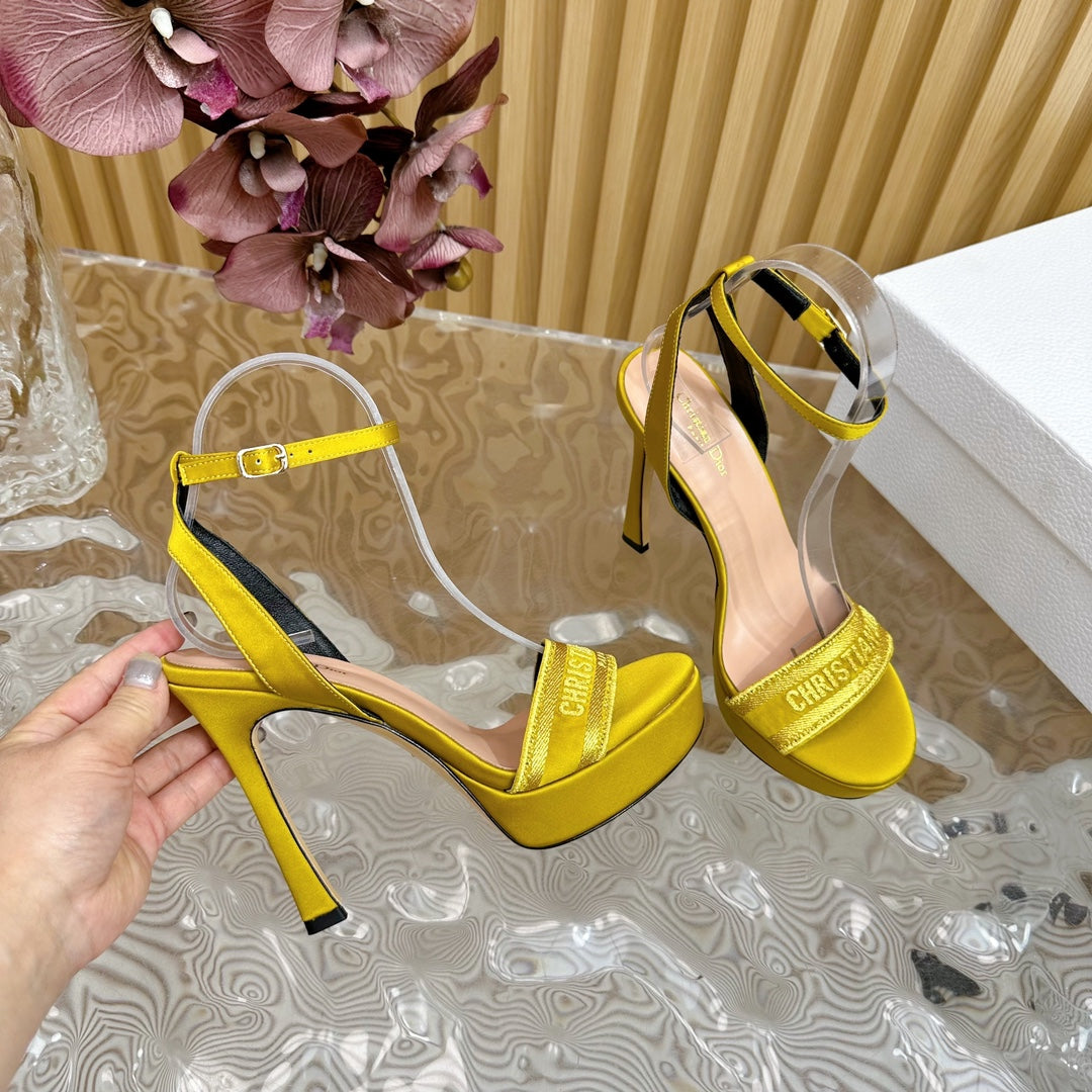 DIOR Dway Heeled Sandal 120mm Yellow Silk And Lambskin