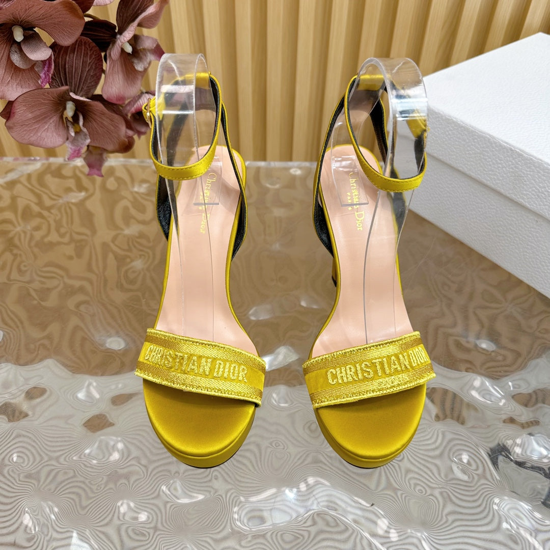 DIOR Dway Heeled Sandal 120mm Yellow Silk And Lambskin
