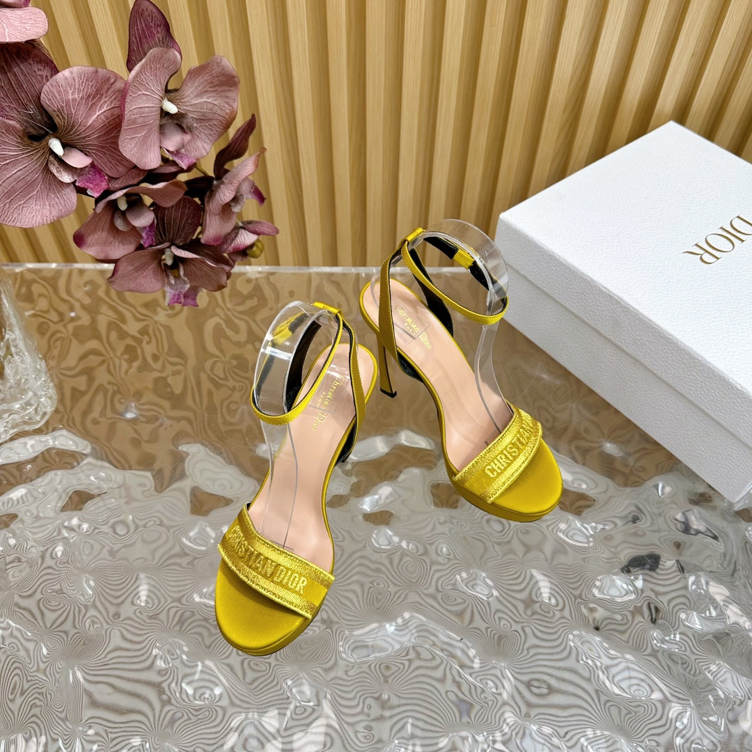 DIOR Dway Heeled Sandal 120mm Yellow Silk And Lambskin