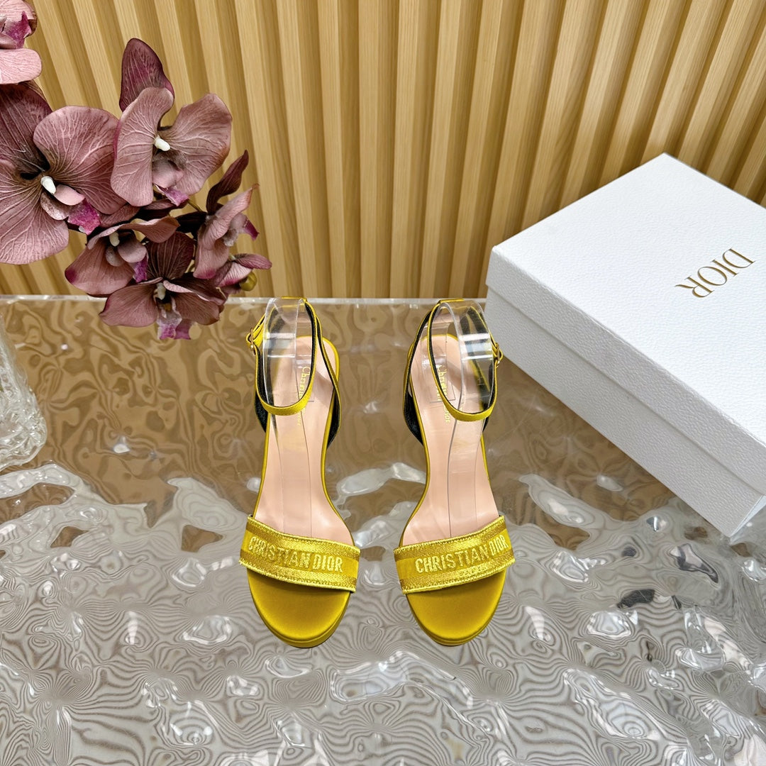 DIOR Dway Heeled Sandal 120mm Yellow Silk And Lambskin