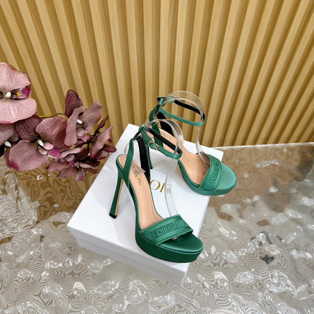 DIOR Dway Heeled Sandal 120mm Green Silk And Lambskin