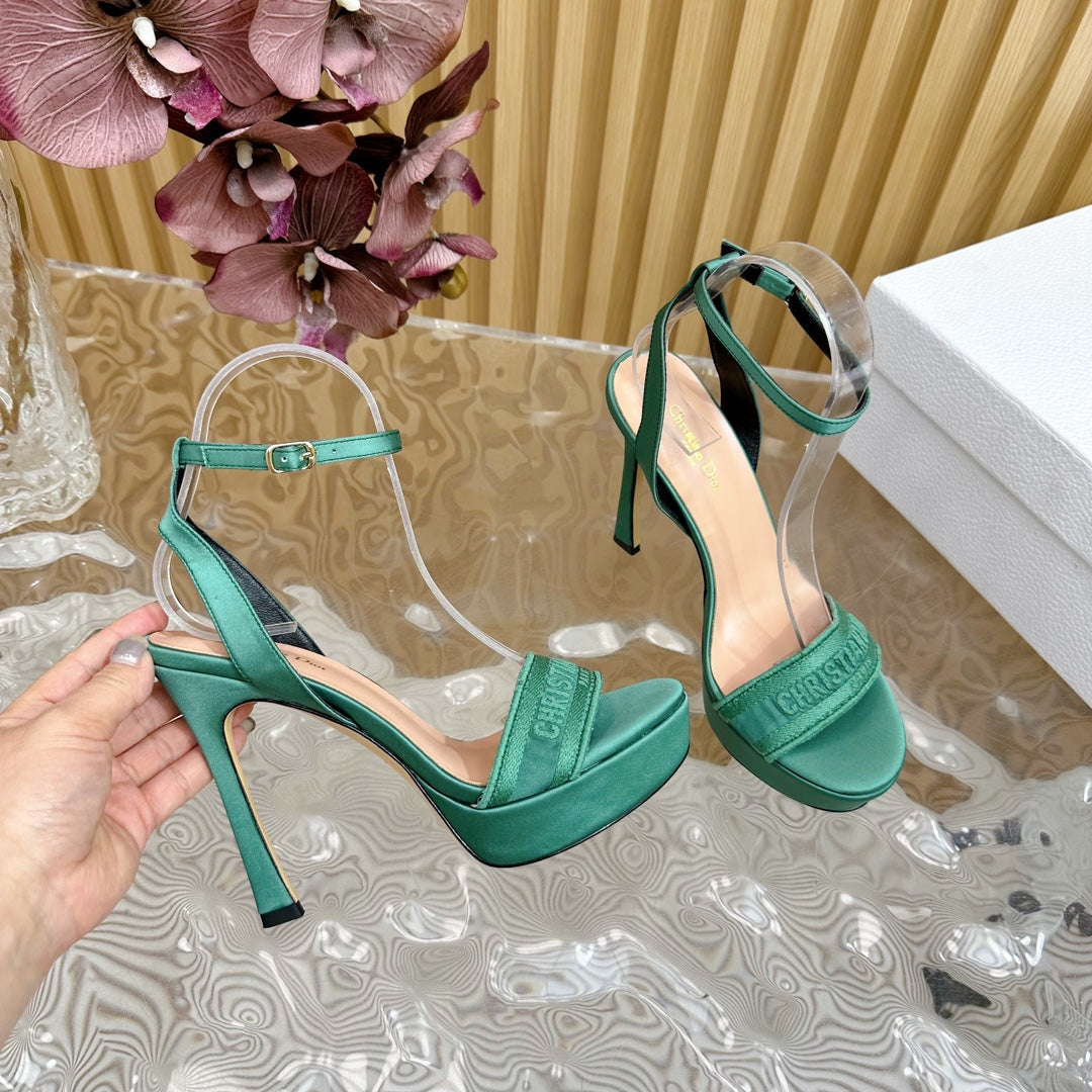 DIOR Dway Heeled Sandal 120mm Green Silk And Lambskin