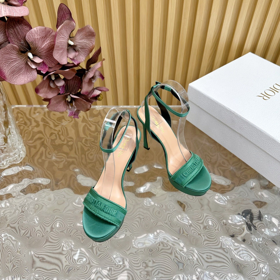 DIOR Dway Heeled Sandal 120mm Green Silk And Lambskin