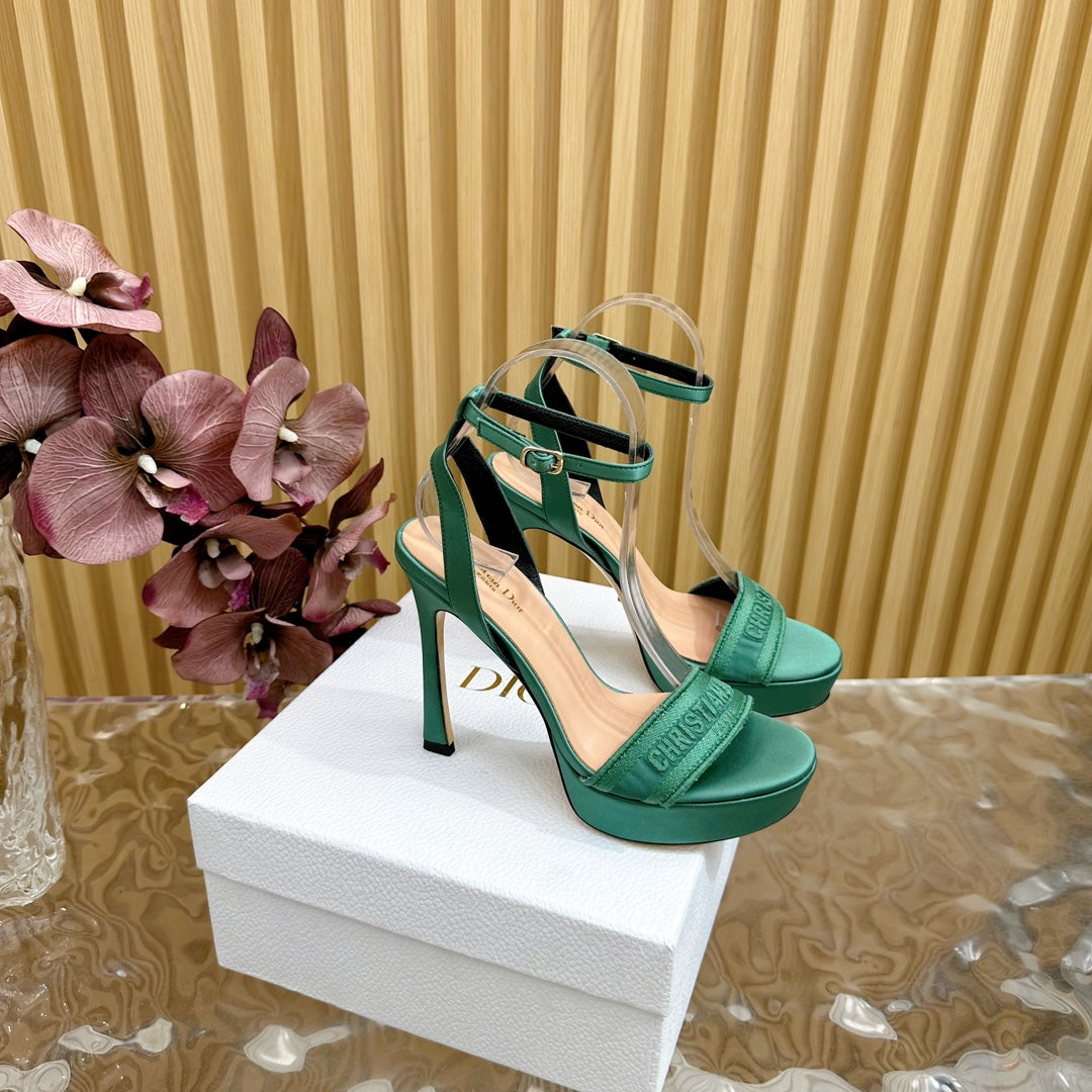 DIOR Dway Heeled Sandal 120mm Green Silk And Lambskin