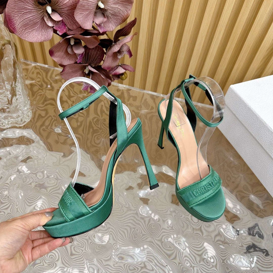 DIOR Dway Heeled Sandal 120mm Green Silk And Lambskin