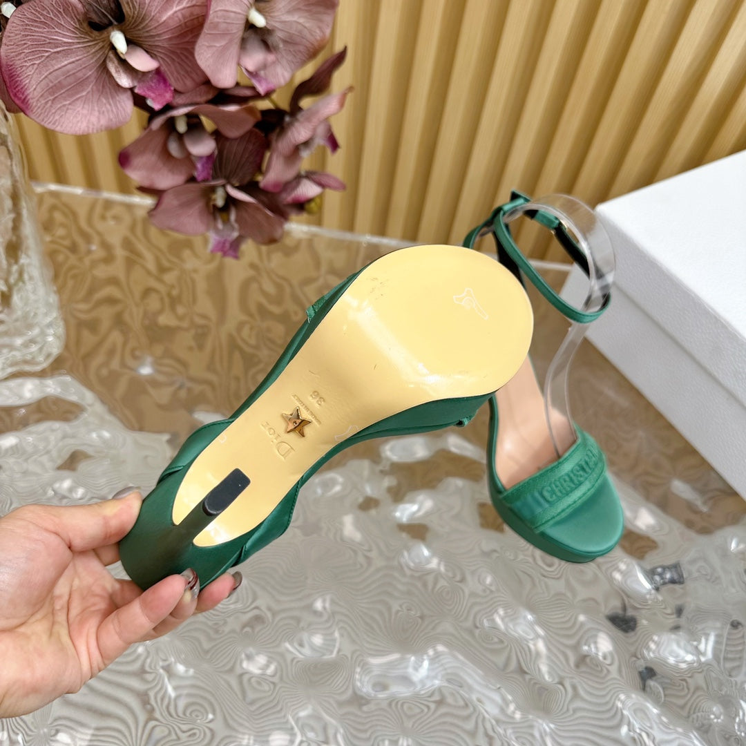 DIOR Dway Heeled Sandal 120mm Green Silk And Lambskin