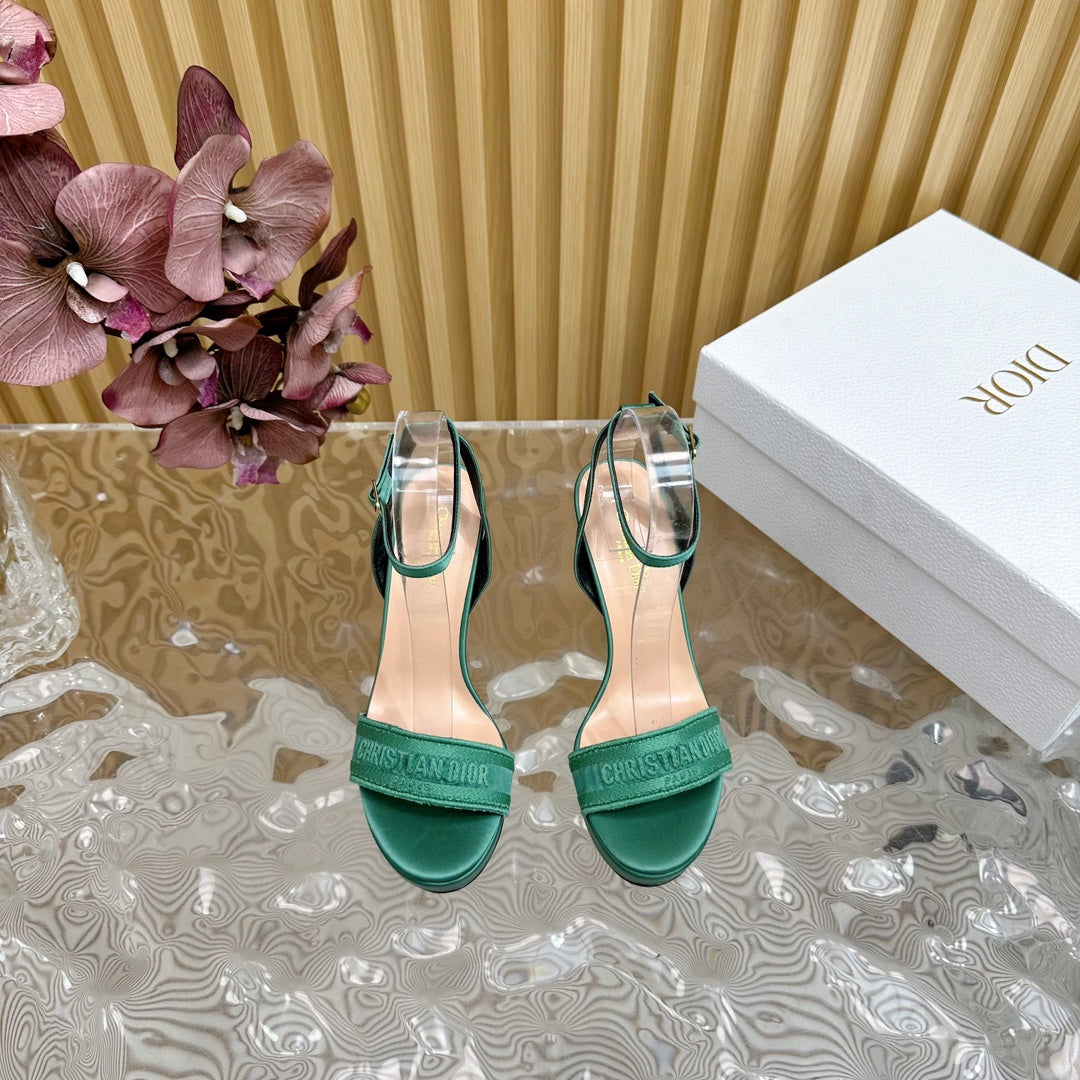DIOR Dway Heeled Sandal 120mm Green Silk And Lambskin